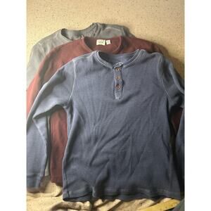 Men's Henley Lot of 3 Thermal Waffle Knit Large Hedge Blue Mountain Grunge Y2K